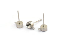 Silver Ear Post, 50 Silver Tone Studs, 5mm Brass Ear Posts, Brass Earstuds  A0924