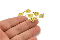 Round Flower Charm, 50 Raw Brass Round Charms, Findings (10mm) Brs 132 A0622