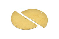 Semi Circle Charm, 4 Raw Brass Half Moon Blanks With 2 Holes, Earrings, Pendants (50x24x0.80mm) D923
