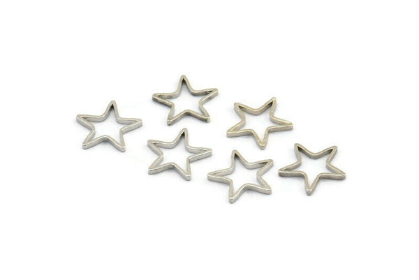 Silver Star Charm, 100 Silver Tone Open Star Charms (10x0.9x0.4mm) BS 2387