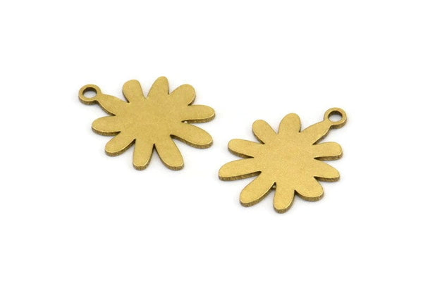 Brass Flower Charm, 24 Raw Brass Flower Charms With 1 Loop, Charm Pendants (16x12x0.60mm) A3424