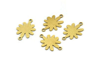 Brass Flower Charm, 24 Raw Brass Flower Charms With 2 Loops, Flower Connectors (18x12x0.60mm) A3430