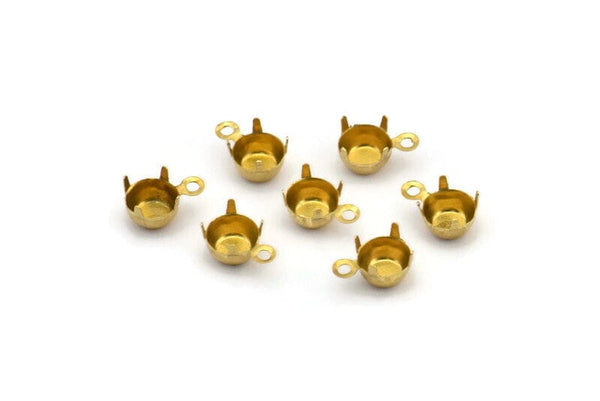 Round Prong Setting, 250 Raw Brass Round 1 Loop, 4 Prong Settings for SS24  5.10mm/5.30 Rhinestones S406