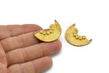 Semi Circle Pendant, 2 Raw Brass Semi Circle  Pendants With 2 Loops (32x22x1mm) BS 1890
