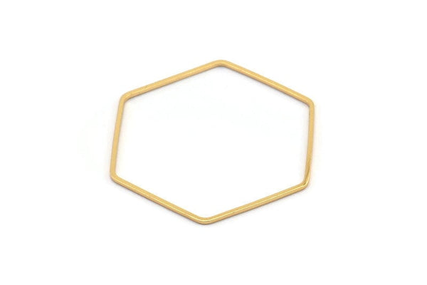 Hexagon Ring Charm, 4 Gold Plated Brass Hexagon Shaped Ring Charms (40x1mm) E306 Q0515