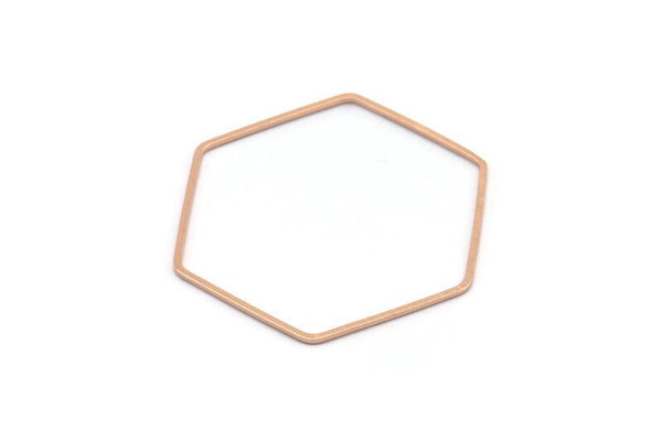 Hexagon Ring Charm, 4 Rose Gold Plated Brass Hexagon Shaped Ring Charms (40x1mm) E306 Q0515