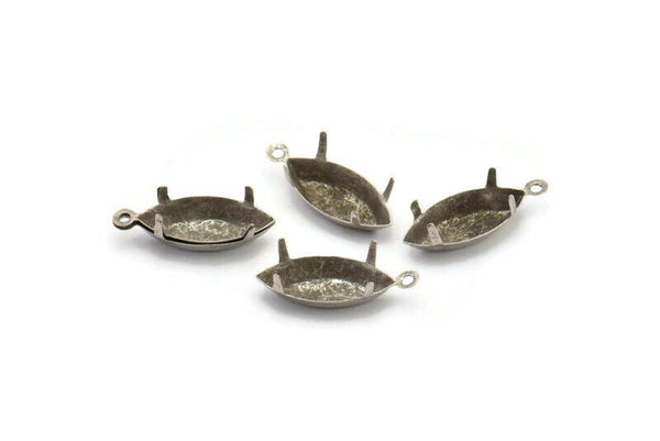 Marquise Prong Setting, 25 Antique Silver Plated Brass Marquise 1 Loop, 4 Prong Settings (7x15mm) S398 H0633