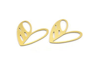 Brass Heart Charm, 12 Raw Brass Heart Connectors, Findings (25x25x0.60mm) A3479