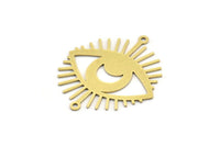 Brass Eye Charm, 6 Raw Brass Crescent Moon Patterned Eye Shaped Charms With 2 Loops, Connectors (34x30x0.60mm) A3493