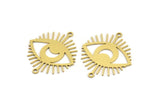 Brass Eye Charm, 8 Raw Brass Crescent Moon Patterned Eye Shaped Charms With 2 Loops, Connectors (30x26x0.60mm) A3491