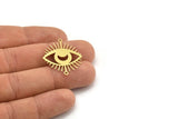 Brass Eye Charm, 8 Raw Brass Crescent Moon Patterned Eye Shaped Charms With 2 Loops, Connectors (30x26x0.60mm) A3491