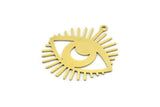 Brass Eye Charm, 6 Raw Brass Crescent Moon Patterned Eye Shaped Charms With 1 Loop (31x30x0.60mm) A3492