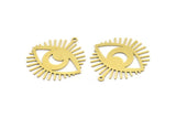 Brass Eye Charm, 6 Raw Brass Crescent Moon Patterned Eye Shaped Charms With 1 Loop (31x30x0.60mm) A3492