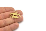 Brass Eye Charm, 6 Raw Brass Crescent Moon Patterned Eye Shaped Charms With 1 Loop (31x30x0.60mm) A3492