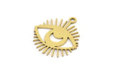Brass Eye Charm, 24 Raw Brass Crescent Moon Patterned Eye Shaped Charms With 1 Loop (19x18x0.60mm) A3487