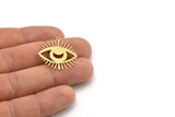 Brass Eye Charm, 10 Raw Brass Crescent Moon Patterned Eye Shaped Charms With 1 Loop (27x26x0.60mm) A3490