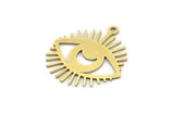 Brass Eye Charm, 12 Raw Brass Crescent Moon Patterned Eye Shaped Charms With 1 Loop (23x22x0.60mm) A3489