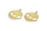 Brass Eye Charm, 12 Raw Brass Crescent Moon Patterned Eye Shaped Charms With 1 Loop (23x22x0.60mm) A3489