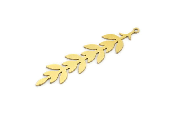 Brass Leaf Charm, 8 Raw Brass Branch Charms With 1 Loop, Charm Pendants (52x12x0.60mm) A3464