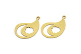 Brass Irregular Charm, 12 Raw Brass Crescent Moon And Cloud Patterned Irregular Shaped Charms With 1 Loop, Findings (24x16x0.60mm) A3484