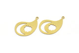 Brass Irregular Charm, 10 Raw Brass Crescent Moon And Cloud Patterned Irregular Shaped Charms With 1 Loop, Findings (28x18x0.60mm) A3485