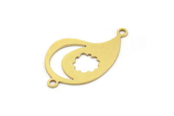 Pirinç Düzensiz Tılsım, 2 Döngülü, Bağlantı Parçalı 12 Ham Pirinç Hilal ve Bulut Desenli Düzensiz Şekilli Tılsım (26x16x0,60 mm) A3483