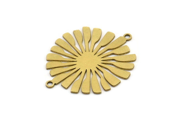 Brass Flower Charm, 6 Raw Brass Flower Shaped Charms With 2 Loops, Charm Pendants, Connectors (31x25x0.60mm) A3432