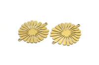 Brass Flower Charm, 6 Raw Brass Flower Shaped Charms With 2 Loops, Charm Pendants, Connectors (31x25x0.60mm) A3432