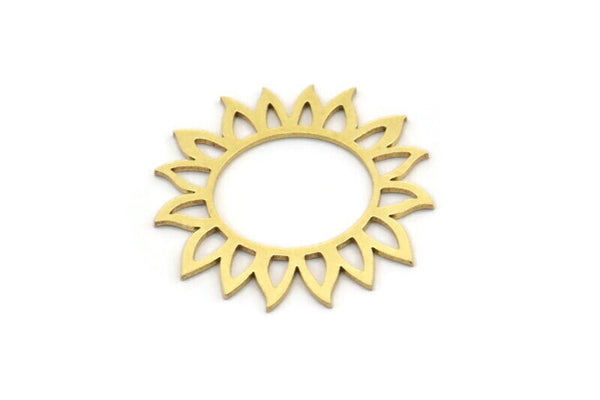 Pirinç Çiçek Tılsımı, 12 Ham Pirinç Ayçiçeği Tılsımı, Küpe Tılsımı (25x23x0,60 mm) A3467