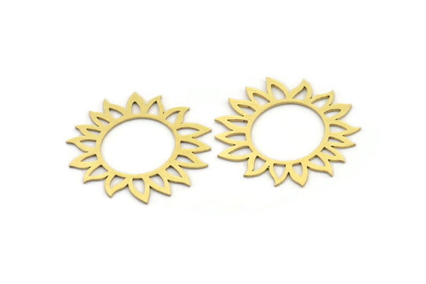 Pirinç Çiçek Tılsımı, 8 Ham Pirinç Ayçiçeği Tılsımı, Küpe Tılsımı (31x29x0,60 mm) A3468