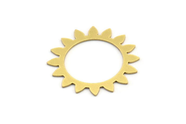 Brass Round Charm, 12 Raw Brass Sun Shaped Charms, Charm Pendants, Connector Findings (26x0.60mm) A3505