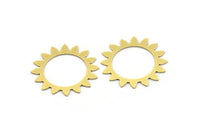 Brass Round Charm, 12 Raw Brass Sun Shaped Charms, Charm Pendants, Connector Findings (26x0.60mm) A3505