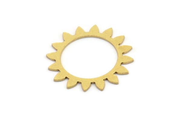 Brass Round Charm, 12 Raw Brass Sun Shaped Charms, Charm Pendants, Connector Findings (22x0.60mm) A3501