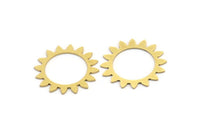 Brass Round Charm, 12 Raw Brass Sun Shaped Charms, Charm Pendants, Connector Findings (22x0.60mm) A3501