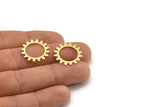Brass Round Charm, 12 Raw Brass Sun Shaped Charms, Charm Pendants, Connector Findings (22x0.60mm) A3501