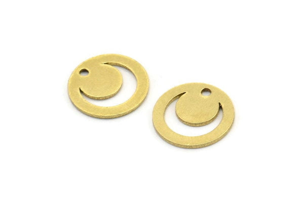 Brass Moon Charm, 24 Raw Brass Crescent Moon Charms With 1 Hole, Round Moon Charms (13x0.80mm) A3444