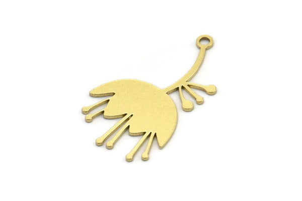 Brass Flower Charm, 12 Raw Brass Flower Charms With 1 Loop, Charm Pendants (27x16x0.60mm) A3449
