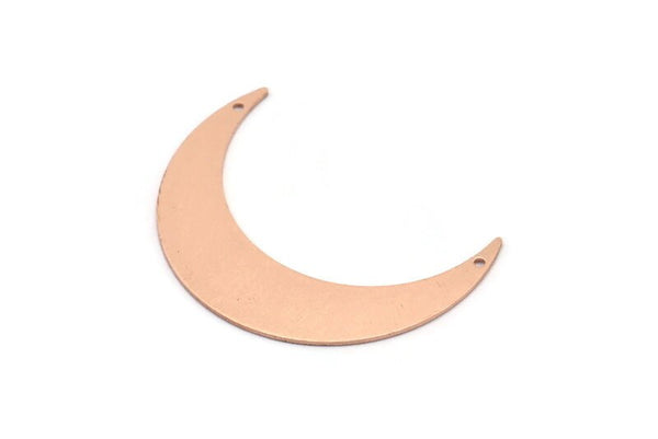 Copper Moon Charm, 4 Raw Copper Crescent Moon Charms With 2 Holes (46x11x0.80mm) M03370