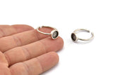Silver Ring Settings, 2 Antique Silver Plated Brass Round Ring With 1 Stone Setting - Pad Size 7mm N1764