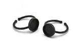 Black Ring Settings, 2 Oxidized Black Brass Round Ring With 1 Stone Setting - Pad Size 9mm N1766 S1202
