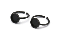 Black Ring Settings, 2 Oxidized Black Brass Round Ring With 1 Stone Setting - Pad Size 9mm N1766 S1202