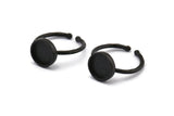 Black Ring Settings, 2 Oxidized Black Brass Round Ring With 1 Stone Setting - Pad Size 9mm N1766 S1202