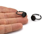 Black Ring Settings, 2 Oxidized Black Brass Round Ring With 1 Stone Setting - Pad Size 9mm N1766 S1202