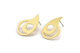 Earring Studs, 6 Raw Brass Crescent Moon And Cloud Patterned Irregular Shaped Stud Earrings - Brass Earrings - Earrings (26x19x0.60mm) A3205