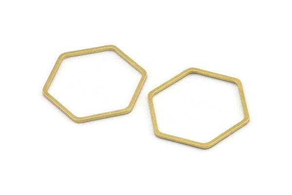 Brass Hexagon Charm, 24 Raw Brass Hexagon Connector Rings (26x24x1mm) A3540