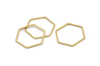 Brass Hexagon Charm, 24 Raw Brass Hexagon Connector Rings (26x24x1mm) A3540
