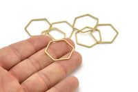 Brass Hexagon Charm, 24 Raw Brass Hexagon Connector Rings (26x24x1mm) A3540