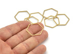 Brass Hexagon Charm, 24 Raw Brass Hexagon Connector Rings (26x24x1mm) A3540