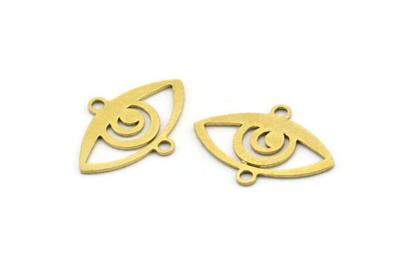 Brass Eye Charm, 24 Raw Brass Eye Charms With 2 Loops (18x13x0.60mm) A3630