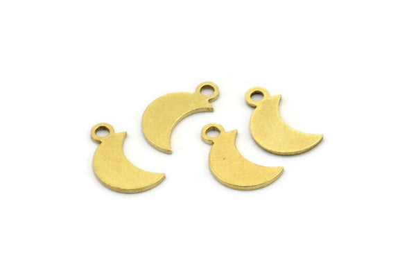 Brass Moon Charm, 50 Raw Brass Crescent Moon Charms With 1 Loop (10x4x0.60mm) A3644